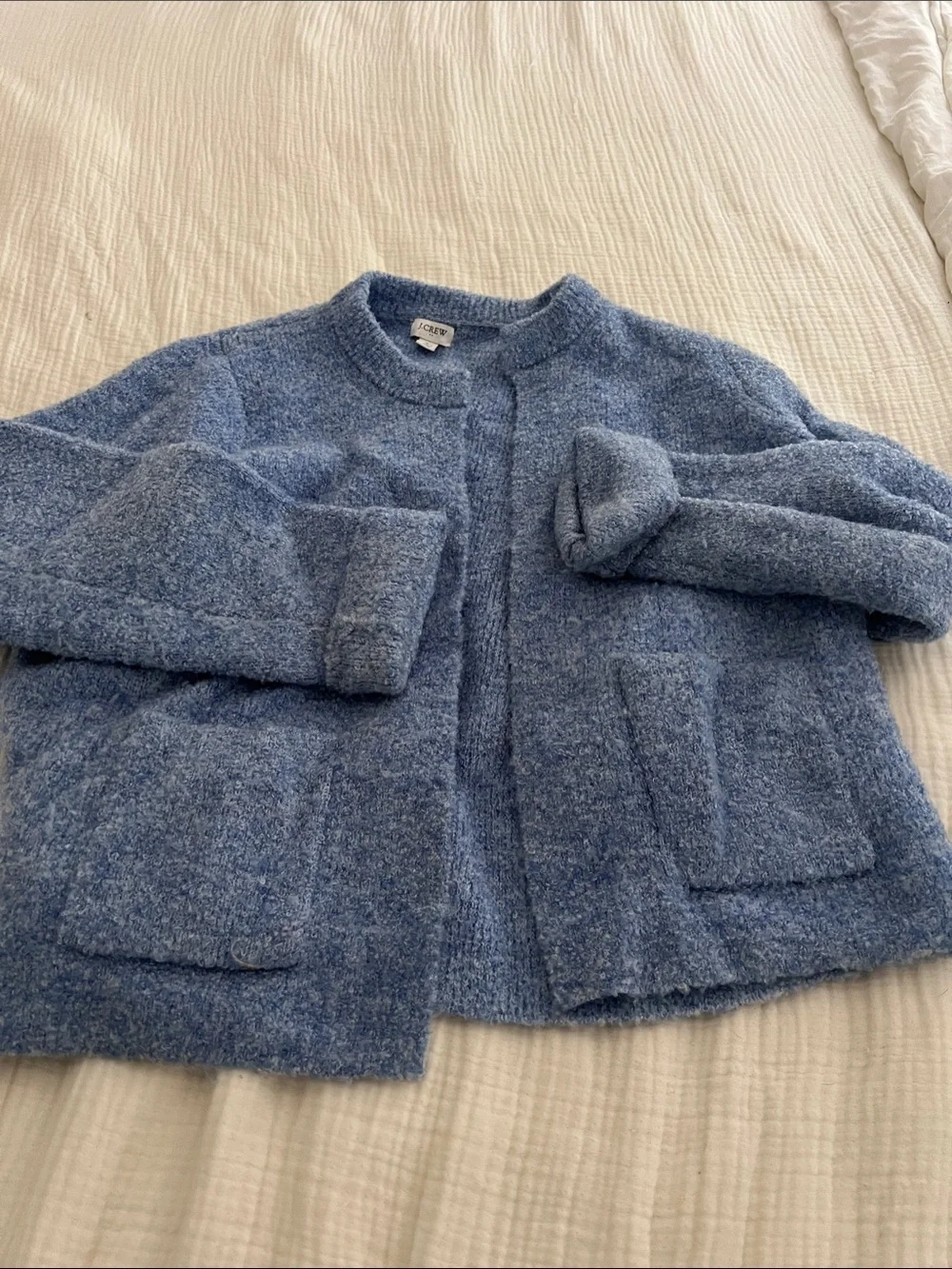 J. Crew Blue Bouclé Knit Cardigan